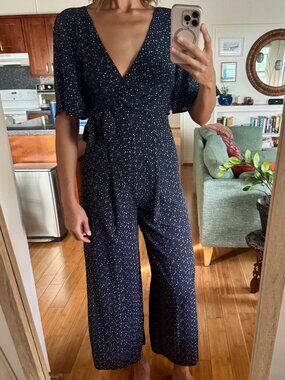 Navy Polka Dot Wide-Leg Jumpsuit